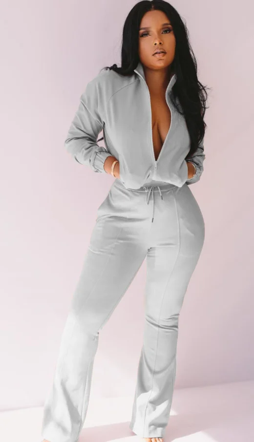 Factory Wholesale custom logo african clothing flared pants women Casual jogger sweatsui 2 piece pants set