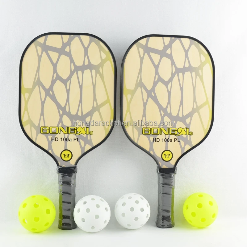 Manufacturer OEM Factory Custom Wooden Pickleball Paddle Set With 2 Paddles & 4 Balls For Beginner