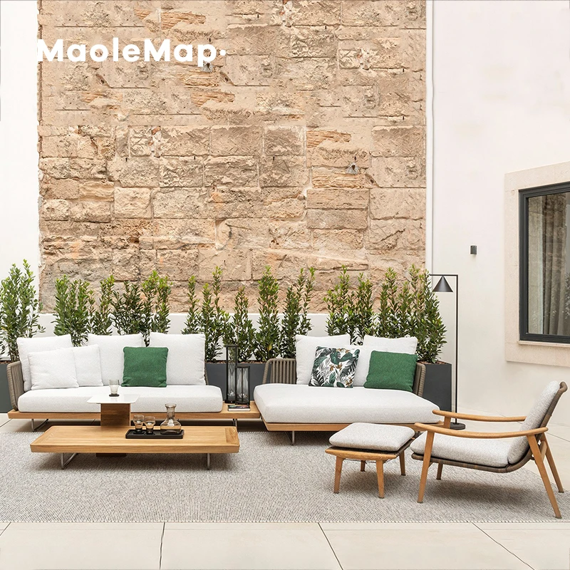 teak outdoor furniture patio rattan woven dinning table set for 6 sofa restaurant wooden arm cadeira cafe tables and chairs