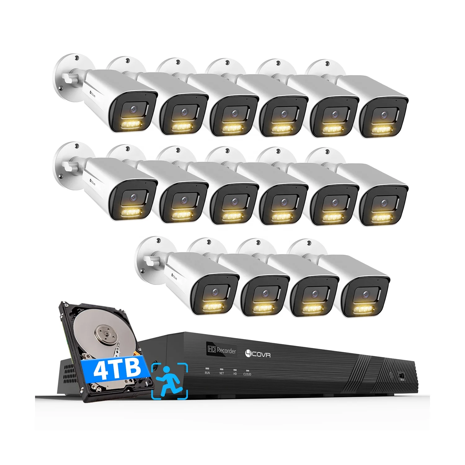 16 channel 16PCS 5MP PoE IP Bullet Camera 2 Way Audio Talking AI Human Detection Smart Color Night Vision CCTV NVR Camera System