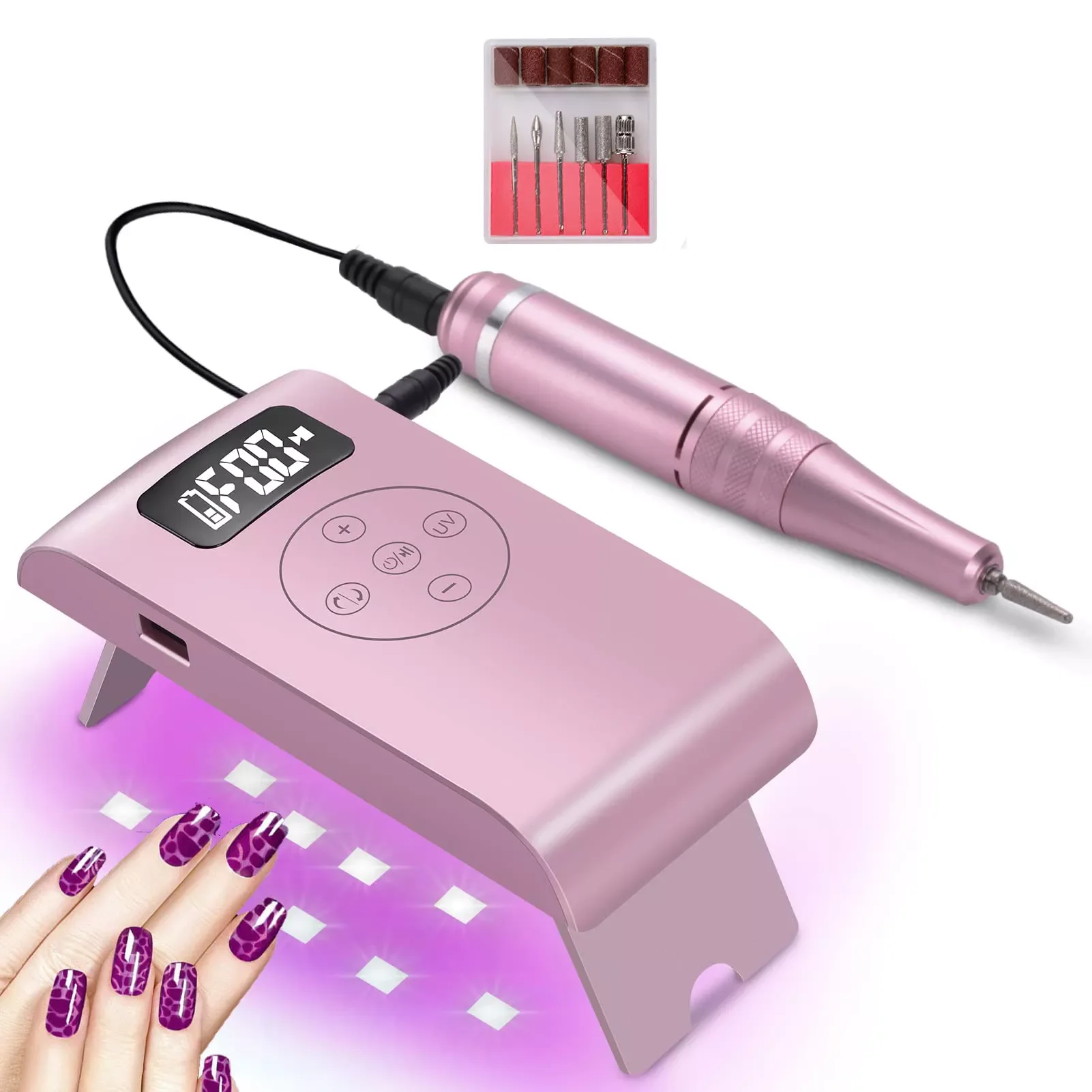 Hot Popular 2 in 1 With uv Lamp Portable e file Strong 35000 rpm  Rechargeable Nail Drill Machine