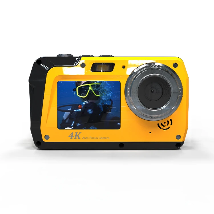 Oem wholesale auto focus shooting selfie hd 4k video recorder outdoor waterproof camera underwater with dual screen