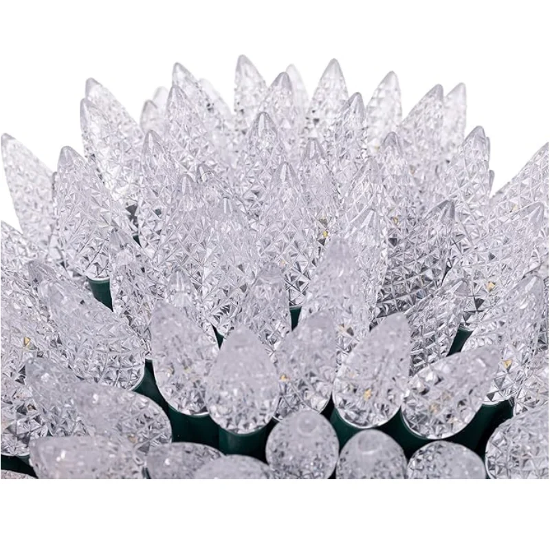 Holiday White Strawberry Lights Faceted Cut Crystal LED Christmas Light Green Wire High Waterproof C6 Outdoor String Lights