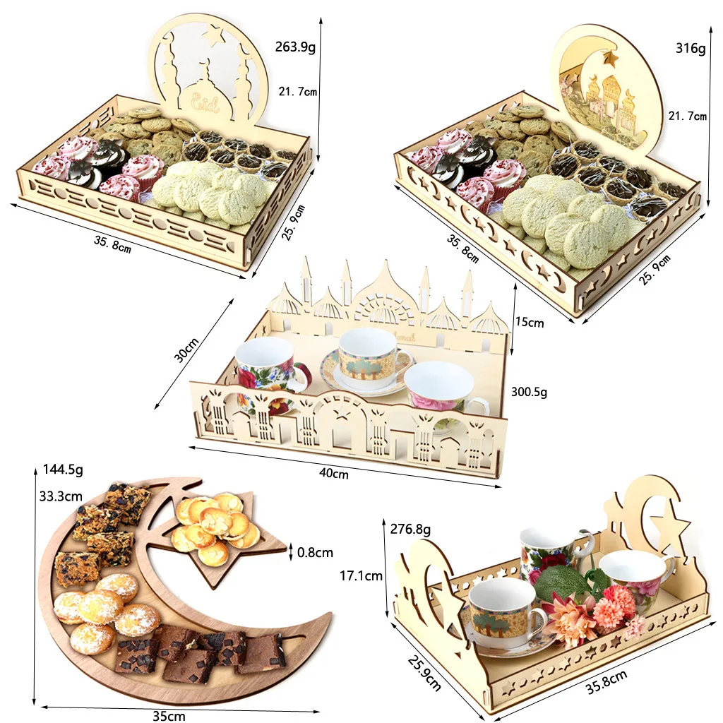 2022 Wooden decoration Eid Mubarak Ramadan Kareem Gul Bong/table decoration dessert tray crafts wholesale pallet
