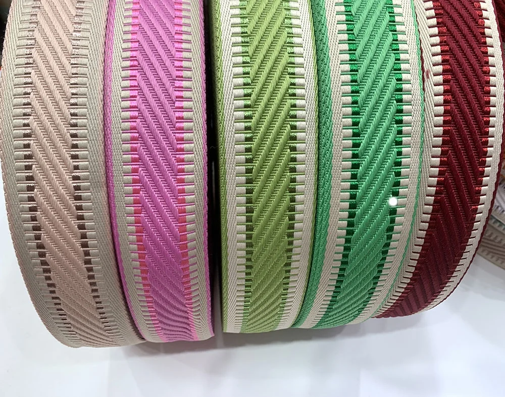 new arrival high quality   jacquard webbing 38mm 50mm  polyester with sliver strap for bag strap
