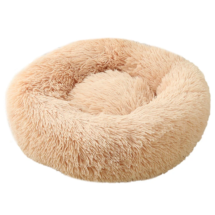 Comfortable Soft Plush Round Faux Fur Donut Pet Dog Cat Sleeping Cushion Bed