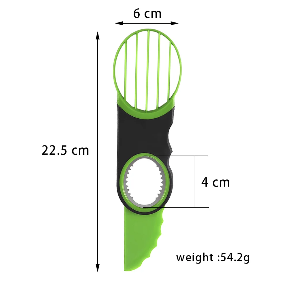 Hot cheap food grade kitchen gadget green color 3 in 1 tool fruit core remover avocado slicer cutter