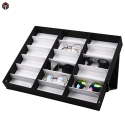 Wholesale 18 Slots Sunglasses Display Boxes Holder Eyewear Display Stand custom logo Eye Glasses Storage Box Cabinet