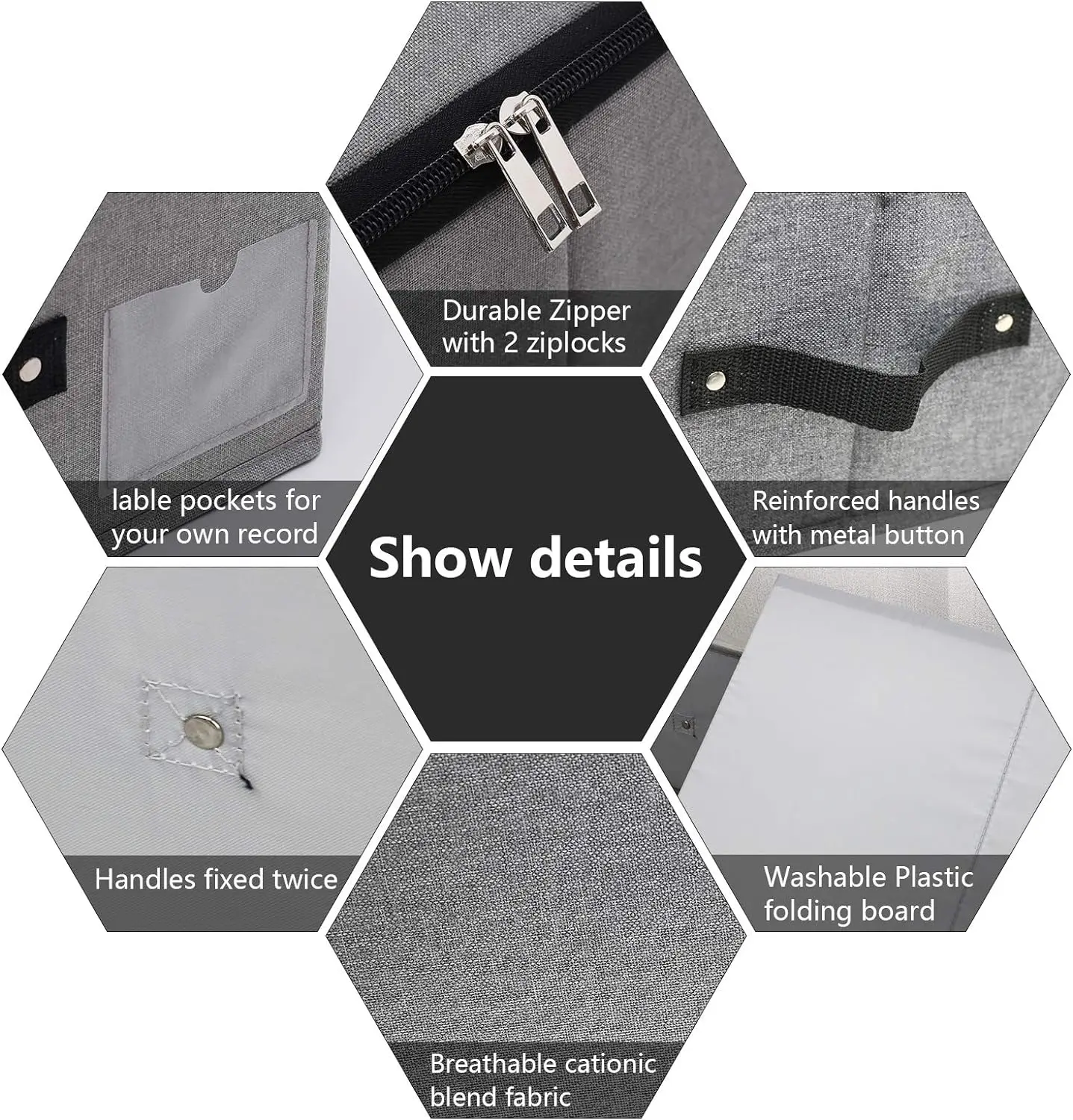 Large Sturdy Underbed Storage Box with Zip Lid Handles on Rigid Sturdy Plastic Board Inside Foldable Blanket Clothing Organizer