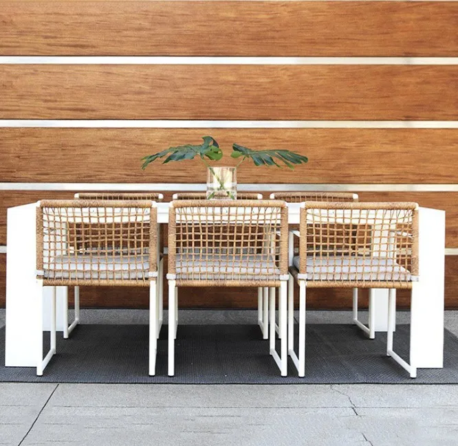 Creative Patio Dining Table and Chair Set Sunscreen Waterproof Coffee Table Rattan Chair Outdoor Furniture Aluminum Contemporary