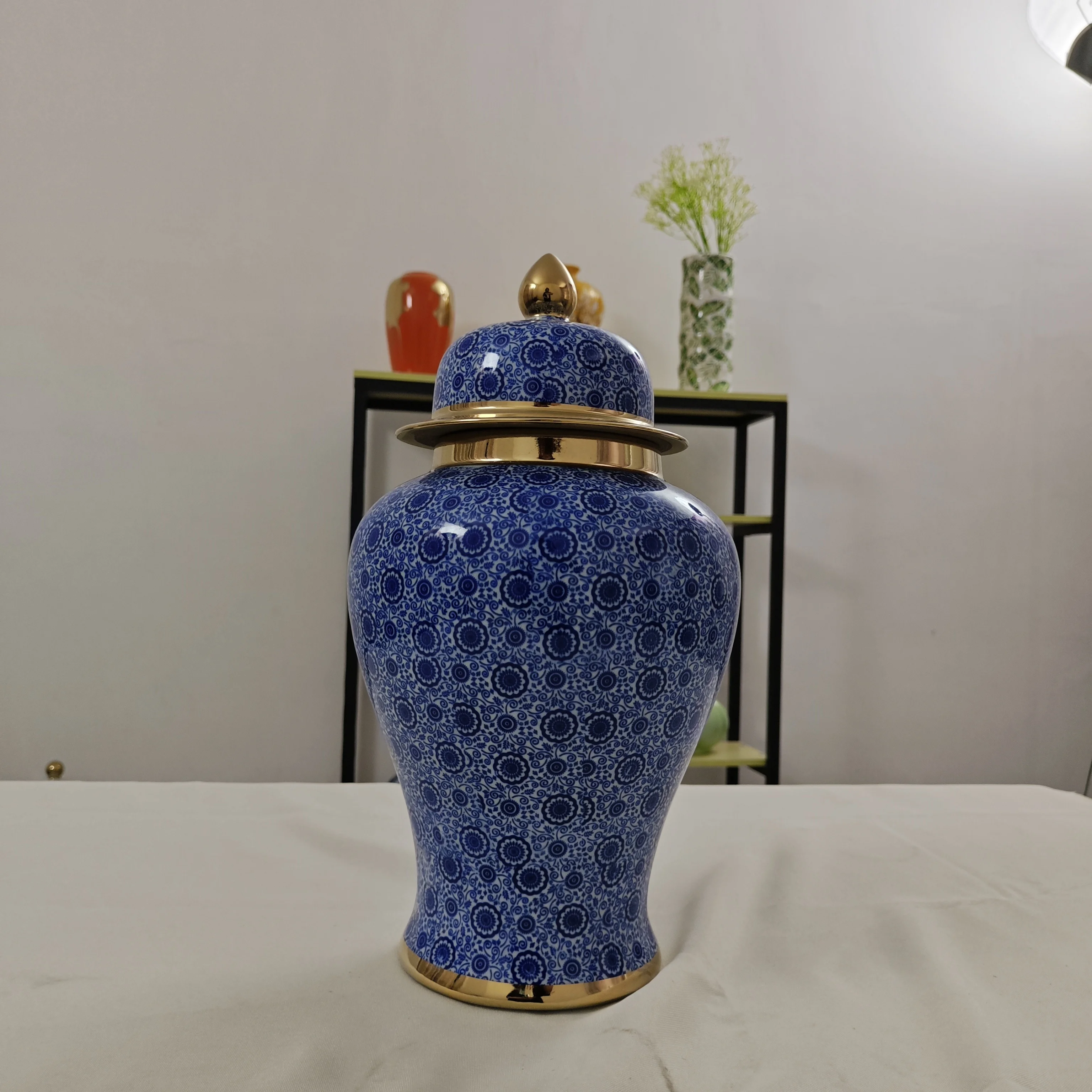 The best price wholesale temple blue ginger jar blue and porcelain jar hotel and home decor