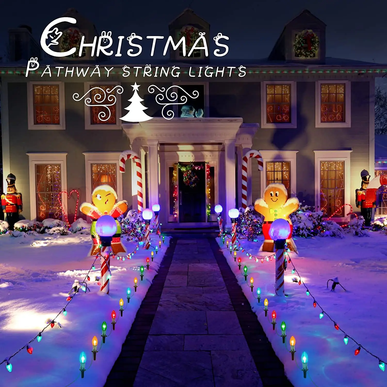 Outdoor Waterproof C9 Multicolored Bulbs Lights For Yard Holiday Sidewalk Driveway Christmas Walkway Pathway Decoration