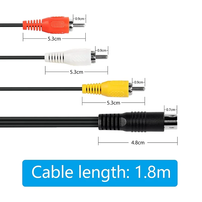Standard AV Mini DIN 9 Plug RCA Connection Cable Cord Compatible Sega Genesis 2