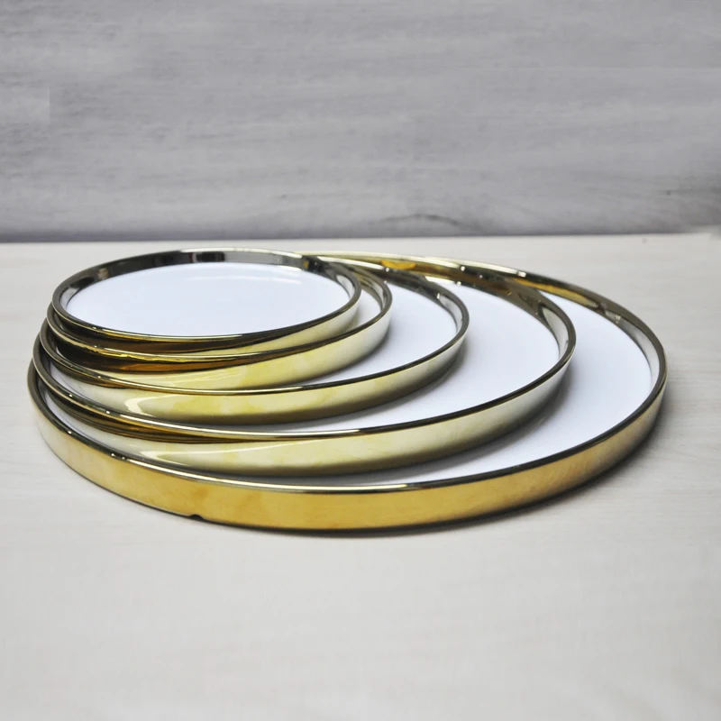 electroplated gold silver plate fruit salad dessert steak ceramic wedding dinner plates, High Quality salad dish plates