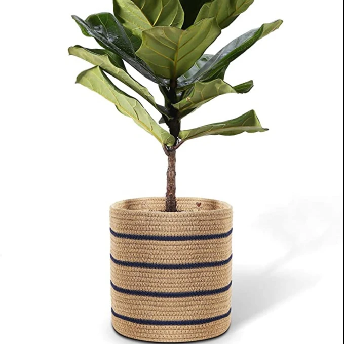 QJMAX Home Decoration Cotton Rope Basket Nursery Organizer With Hidden Handle