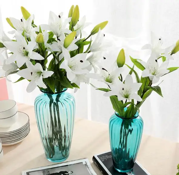 Hotsale Artificial real touch flower artificial PVC Lily 3 heads for home wedding decoration