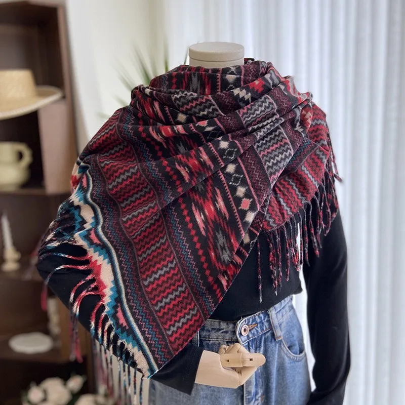 Professional factory fashion style hot sell cashmere feel acrylic aztec tribal print Winter Scarf shawls