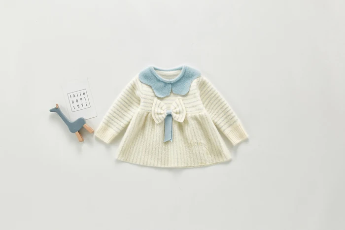 knit long sleeve baby girl  ruffled collar princess skirt