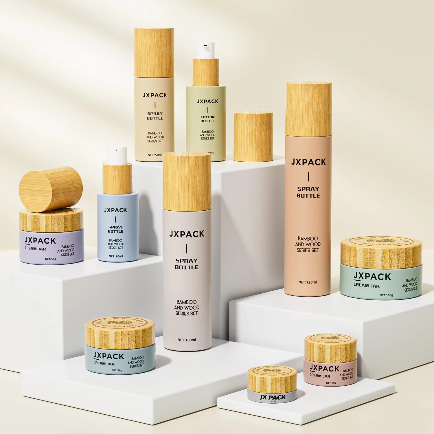 Empty bamboo cosmetic packaging set 30ml 40ml 50ml 100ml 120ml frosted lotion pump glass spray dropper bottle with wood bamboo l