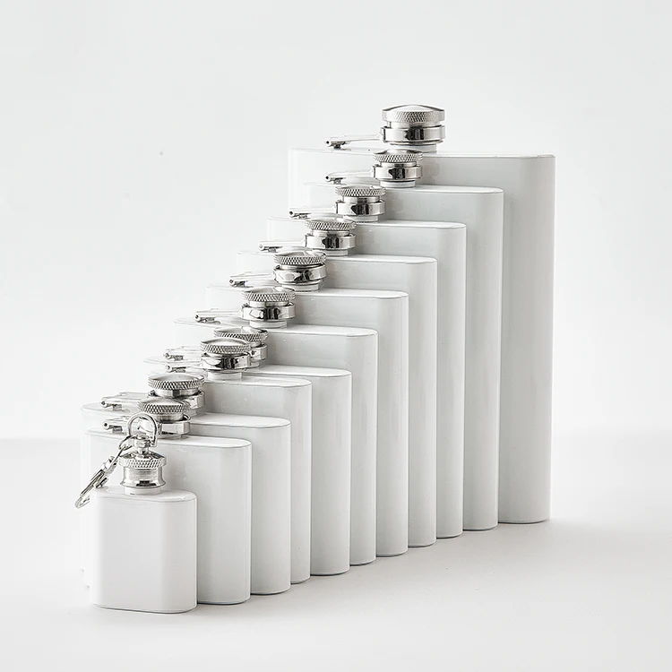 Wholesale Premium 18 oz Powder Coated White Stainless Steel Hip Flask for Camping Travel