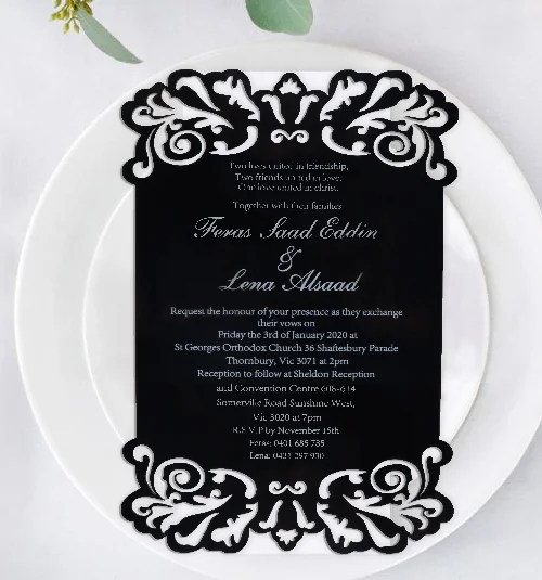 2020 New Customized china acrylic laser cut weeding invitation card luxury wedding invitation card with envelopes