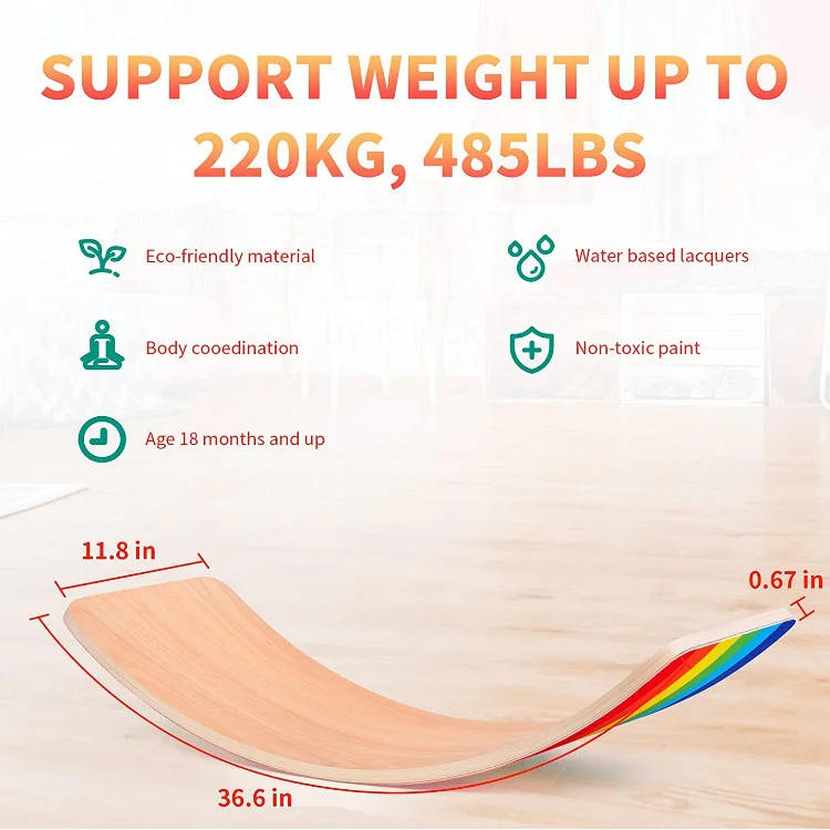 Yoga curvy unlimited high quality natural wooden durable rainbow balance board