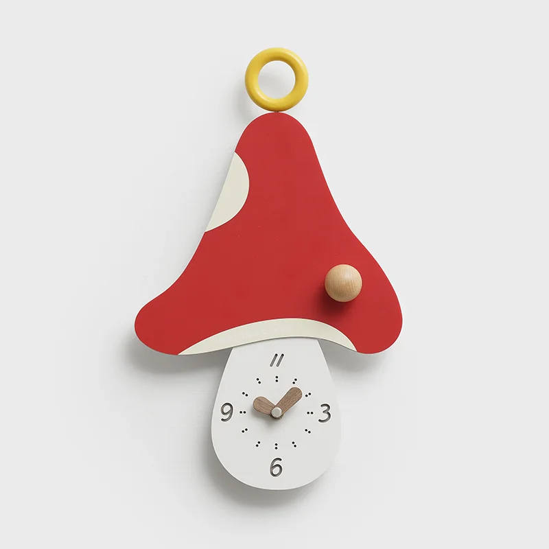 WOZOOM Wall Clock Modern Perforation-Free Wall Clocks Cute Mushroom Home Decor Creative High Quality Clock