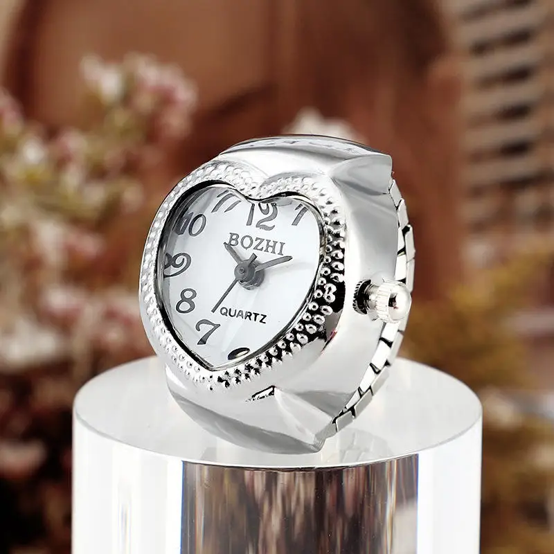 Hifive Wholesales Gold Plated Rivet Heart Quartz Watch Ring Unisex Jewelry Wrist Bands Smart Ring Watch for men women