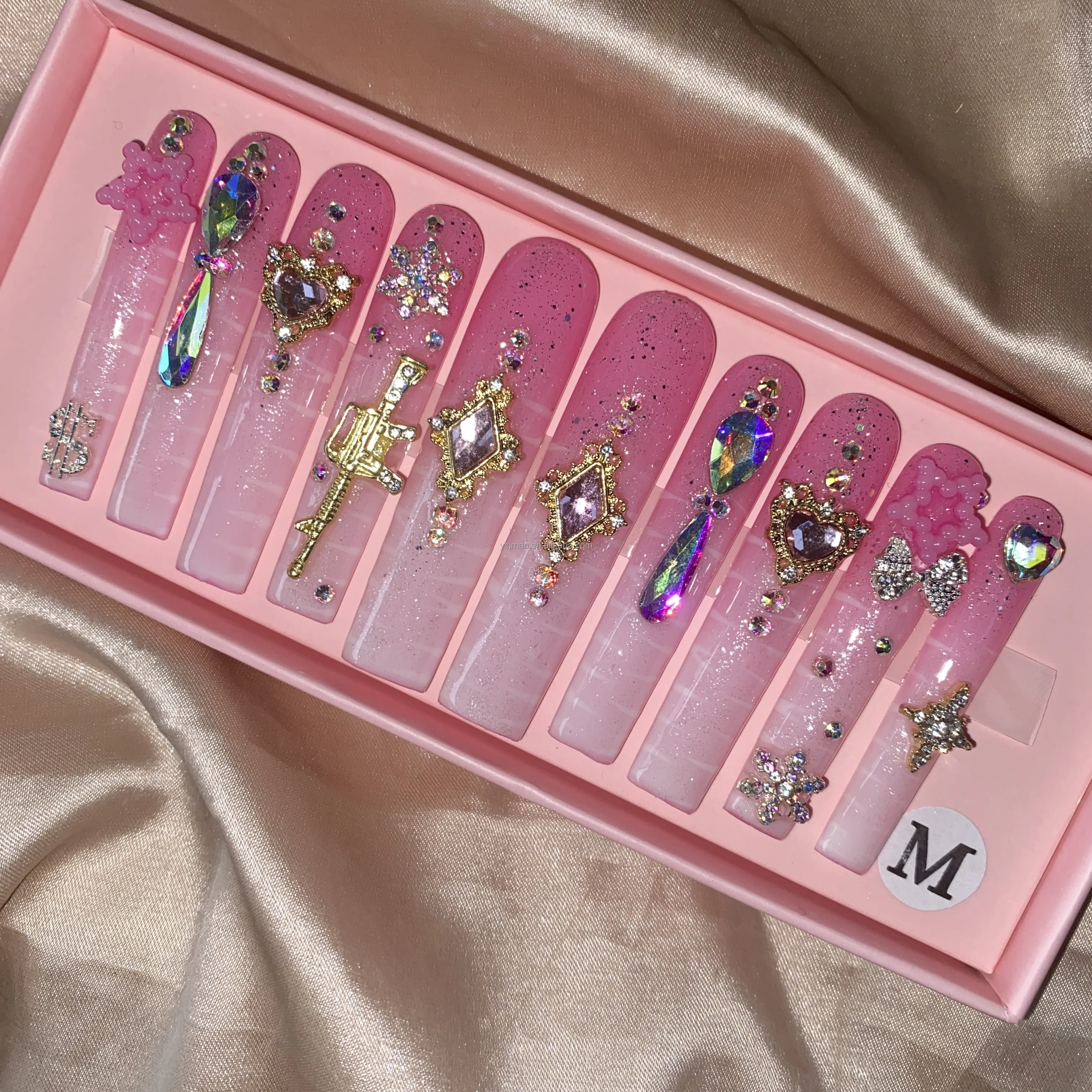 Reusable Acrylic Large Or Medium Stiletto Press On Nails Artificial Fingernails With Jelly Glue For Woman