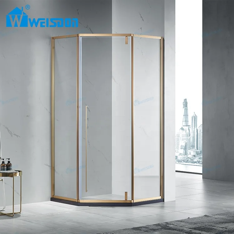 Weisdon оптовая продажа 304 из нержавеющей стали Золотая душевая комната с алмазной рамкой закаленное стекло дверь