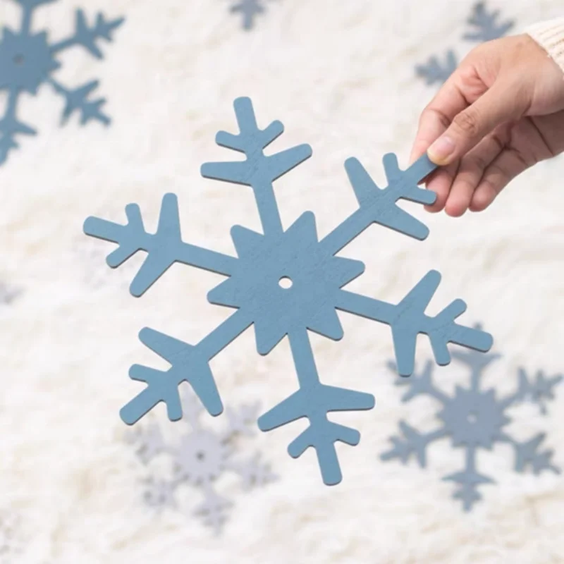 Christmas atmosphere Creative Small Blue Snowflake Christmas Tree Ornament High End Wood Desktop Arrangement Decorations