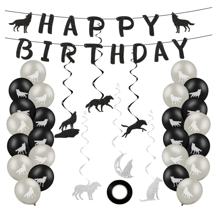 Wolf Latex balloon Happy Birthday banner  Boys and girls birthday Party decorations baby shower decorations