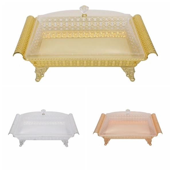 Wholesale Golden basket Plastic Wedding Candy Cookies Storage rectangular tray