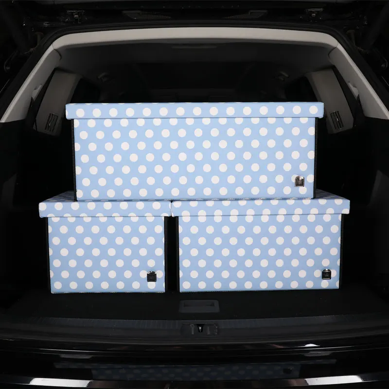 Car trunk storage box organizer with lid portable car storage stowing tidying fashion leather auto trunk box organizer