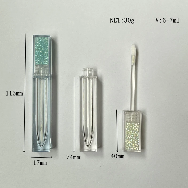 New Design 6ml Pink Lip Gloss Tube Clear Square Lip Gloss Container Thin Lipgloss Tube with Custom Logo