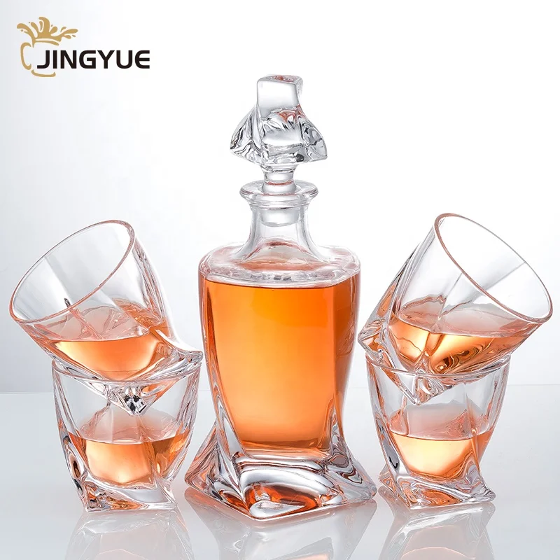Engraved Twisted Whiskey Glasses  Liquor Decanter Set Luxury With Stones Gift Set Wooden Box