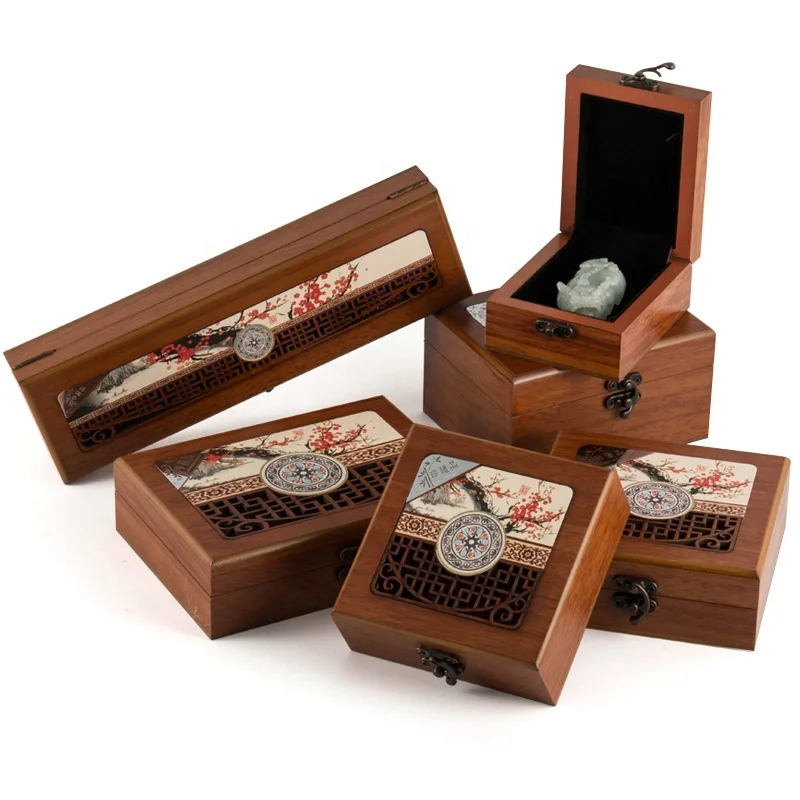 Jewelry Box Packaging Box Jewelry Buddhist Wooden Ring Necklace Gift Retro Hand String Bracelet Pendant 50 Customized Logo Wood