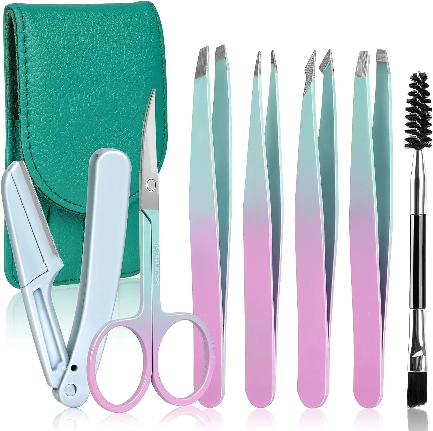 Premium Quality Eyebrow Grooming Tools Kit Eyebrow Scissors Custom Tip Eyebrow Tweezers Tip Set With Pu Leather Pouch