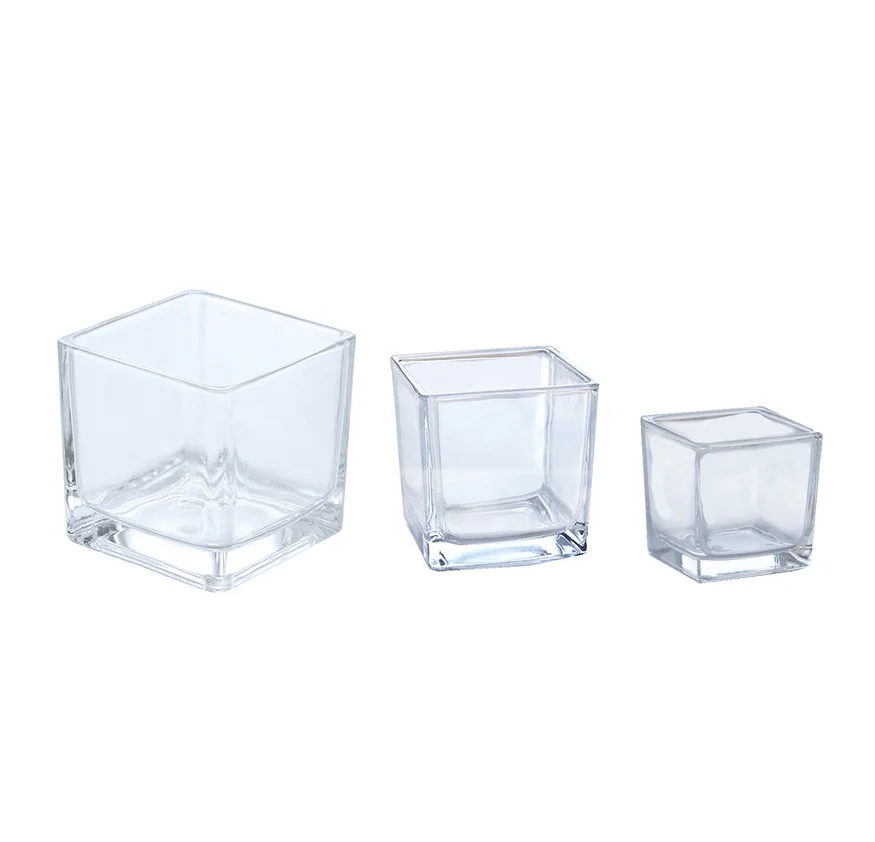 Good Quality 80ml 130ml 300ml 630ml Square Clear Glass Jar 10oz Empty Scented Candle Holders Lanterns and CandleJars (GYCJ-01)