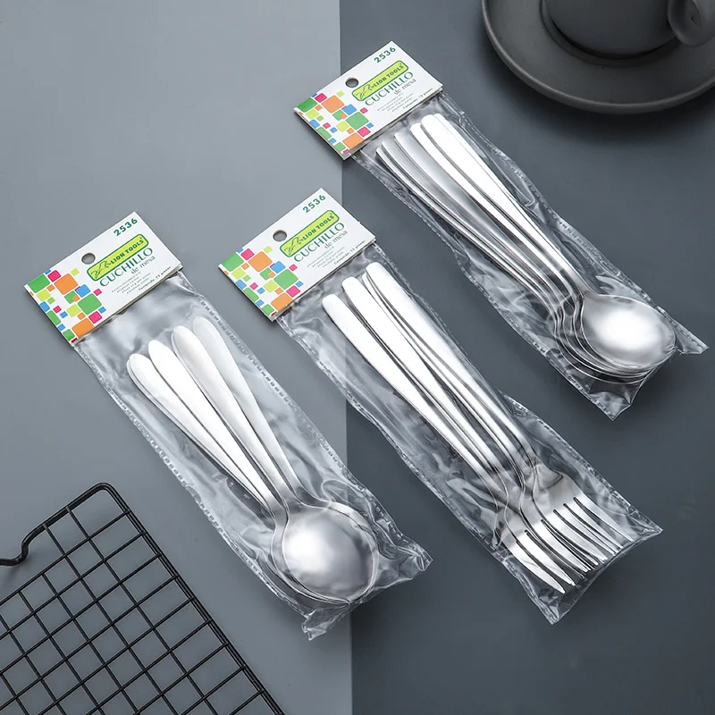 GEMEI Low Price 6PCS Dinner Spoon Set Silver Food Grade Portable Stainless Steel Cutlery Metal Spoon And Fork Set