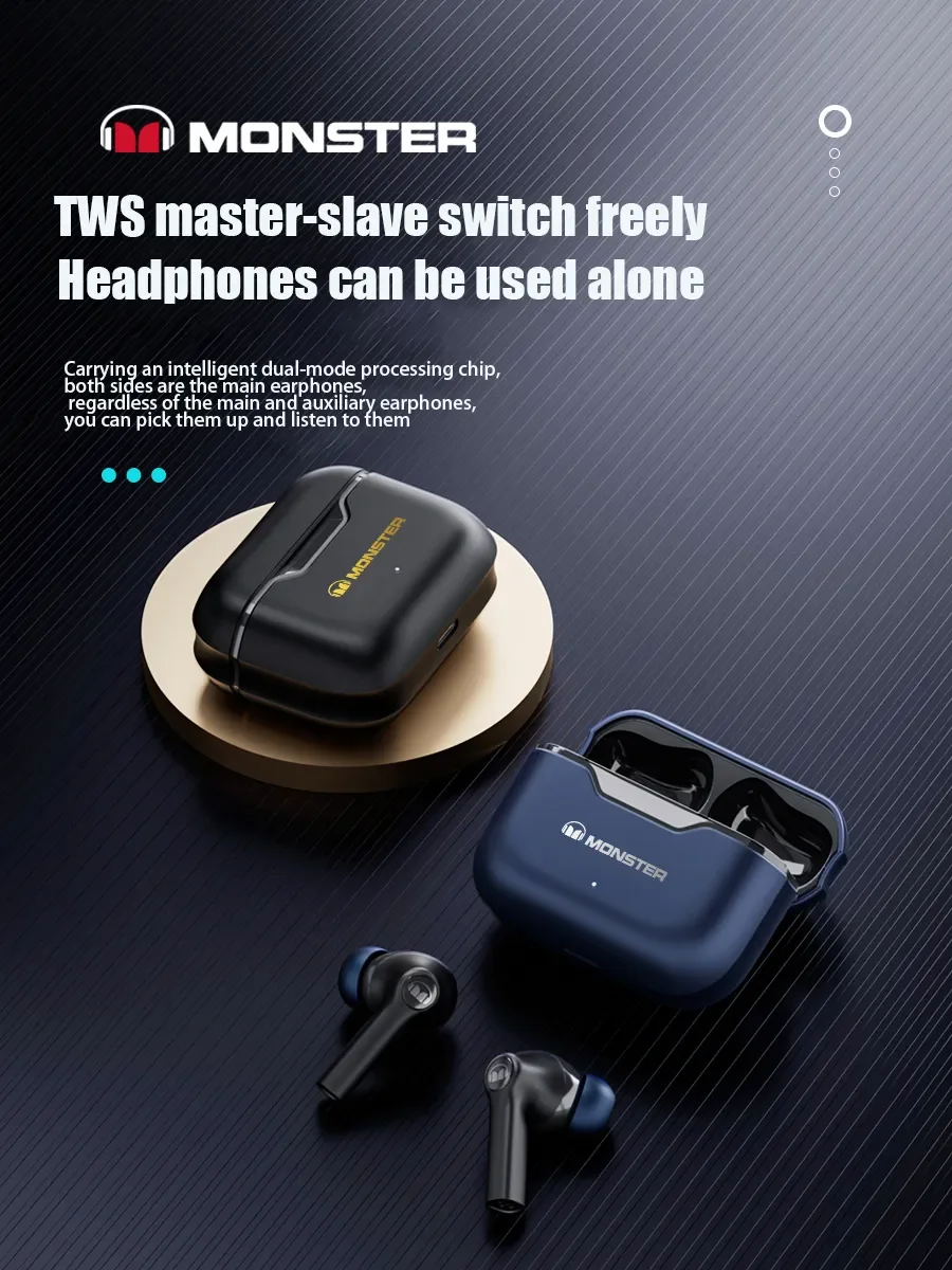 Monster Наушники беспроводные игровые наушники XKT02 Bluetooth 5.1 с шумоподавлением ANC Блютузвкладыши