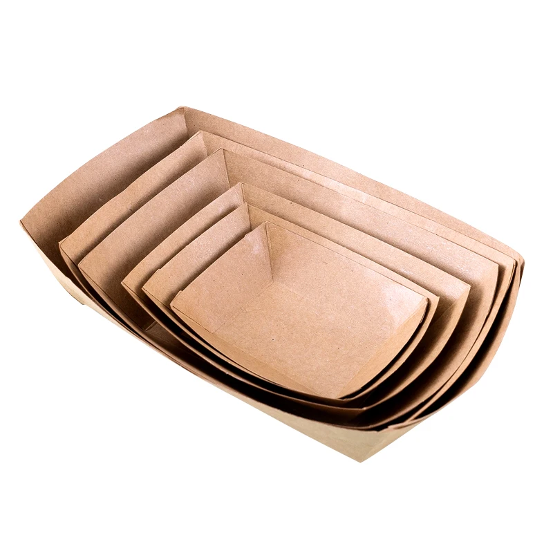 
Customized Biodegradable Disposable Kraft Paper Snack Boat Paper Food Tray for Fried Chicken/Chips 