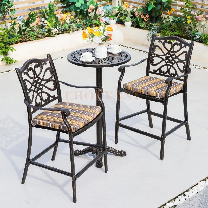 Luxury Garden terrace Balcony Bar furniture Aluminum high chairs Outdoor bar stools Chairs with arms