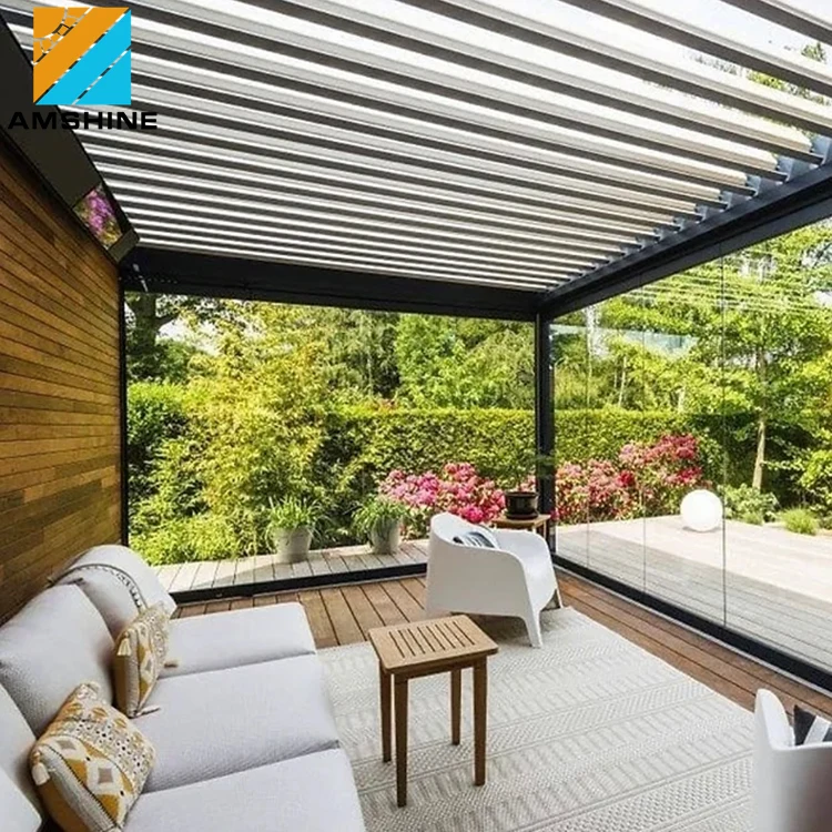 Customize Design Modern Garden Outdoor Aluminum Louvered Roof Automatic Motorized Aluminum Automatic Pergola With Blinds