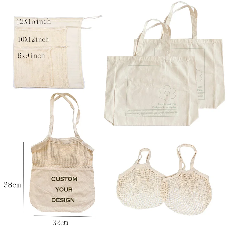 Reusable Organic Cotton Tote Mesh Food Shopping String Net Bag