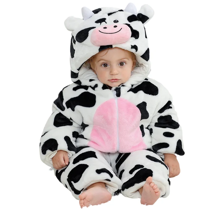 Lvkiss Unisex Baby Romper New Autumn and Winter Animal Flannel Costumes Hooded Cosy Girl Clothes with Knitted Fabric Zipper