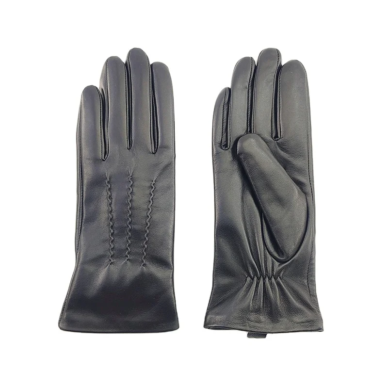 High Quality Black Warm Winter Driving Sheepskin Leather Work Gloves for Men Women Plain Style Color Feature