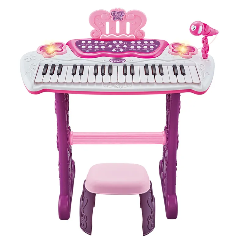 Popular baby musical instrument electronic learning plastic keyboard cartoon butterfly piano toy with microphone