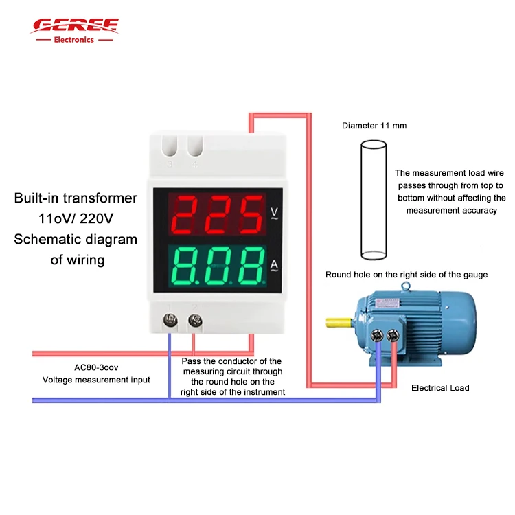 D52-2042 AC Voltage Ammeter Digital and Dual display AC110V 220V 380V Household Multimeter for Three-phase Din Rail Voltmeter