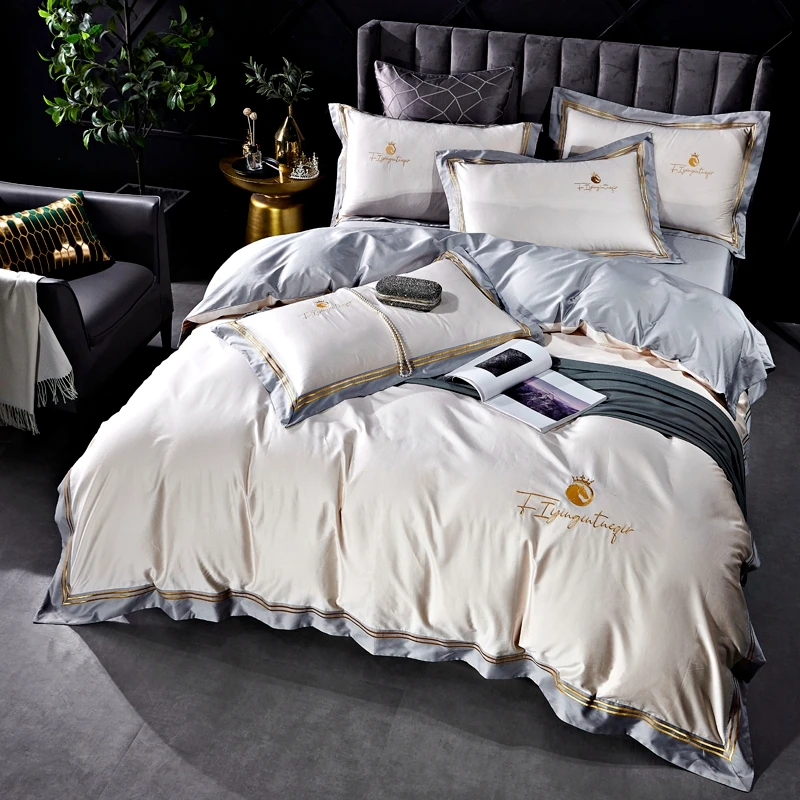 Luxury King size 600TC 5star white hotel linen bedding set bed sheet set